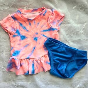 Cat & Jack Kids Swim Suit Set for Girls - Pink and Blue Tie-Dye